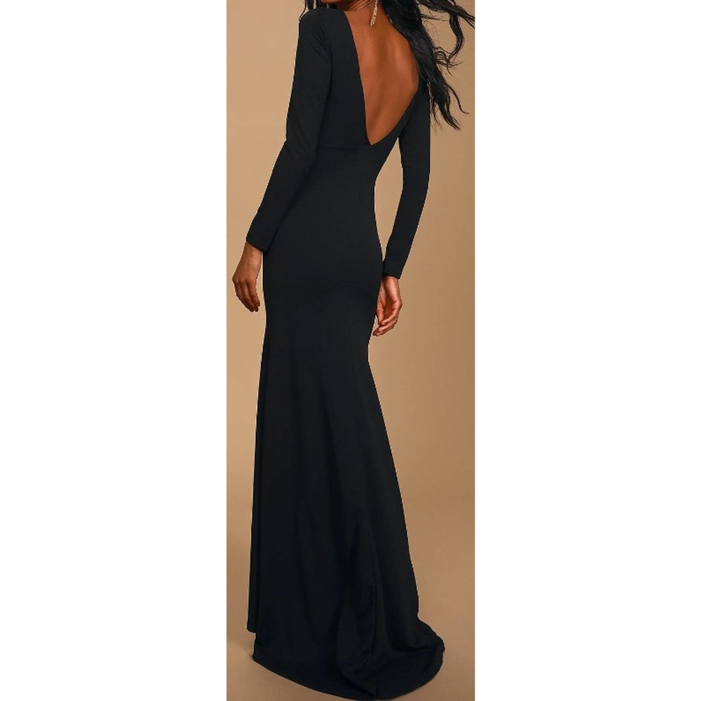 LULU'S sz XS Wait For Me Black Long Sleeve Maxi Dress Gown NEW B62